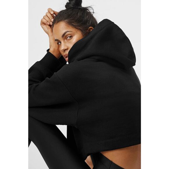 Alo Yoga Bae Black Oversized Cropped Pullover Hoodie Size Small - Picture 2 of 8